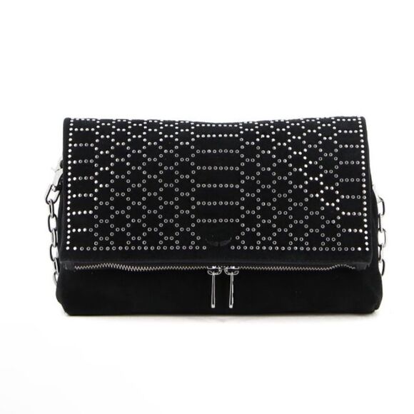 ZADIG&VOLTAIRE Rock Suede Scale Studs Black bag clutch Missing chain - Picture 1 of 10